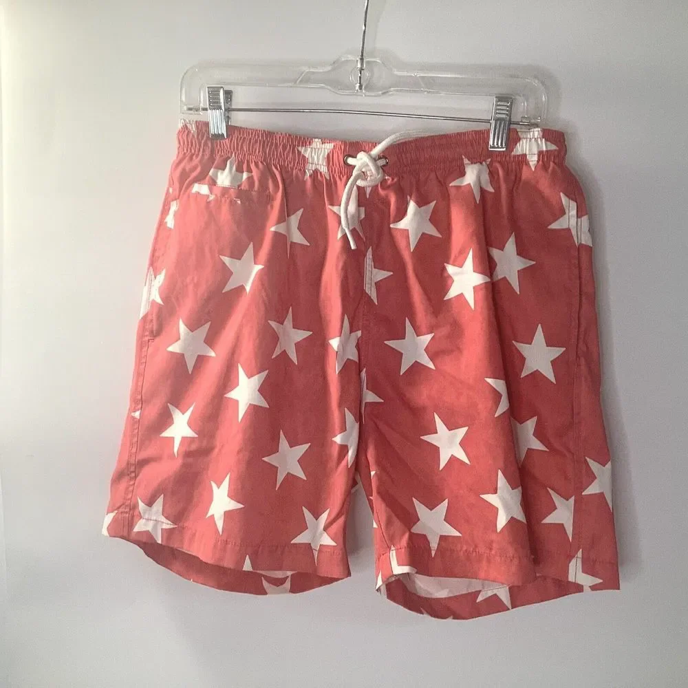 TRUNKS Surf & Swim Men's Shorts Peach White Stars Size M Summer Vacation Holiday